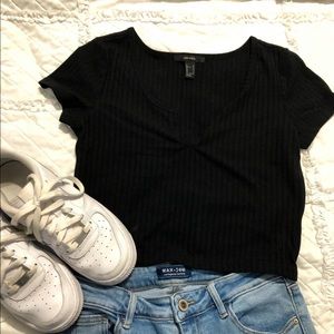 Basic Ribbed Cropped T-shirt